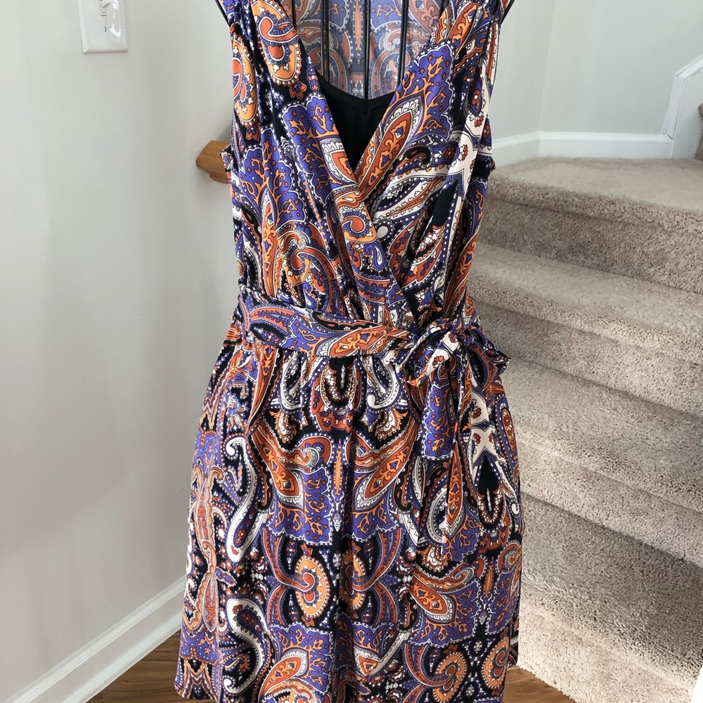 Paisley Rust and Purple Faux Wrap Dress